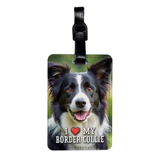 I Love My Border Collie Dog Heart Travel Faux Leather Luggage Tag