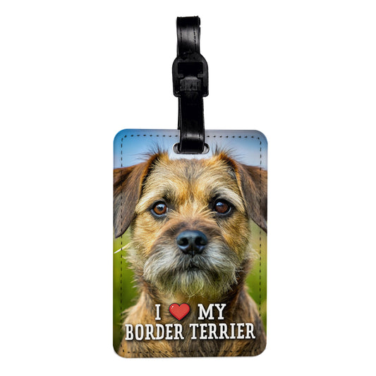 I Love My Border Terrier Dog Heart Travel Faux Leather Luggage Tag