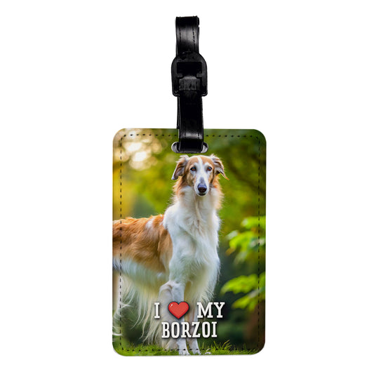 I Love My Borzoi Dog Heart Travel Faux Leather Luggage Tag