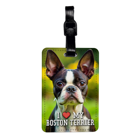 I Love My Boston Terrier Dog Heart Travel Faux Leather Luggage Tag