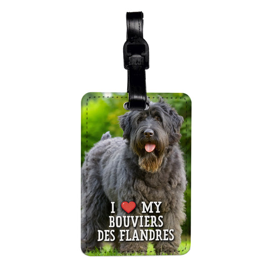 I Love My Bouviers Des Flandres Dog Heart Travel Faux Leather Luggage Tag