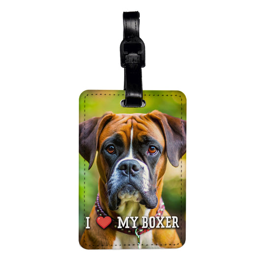I Love My Boxer Dog Heart Travel Faux Leather Luggage Tag
