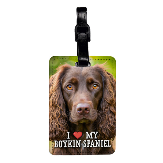 I Love My Boykin Spaniel Dog Heart Travel Faux Leather Luggage Tag