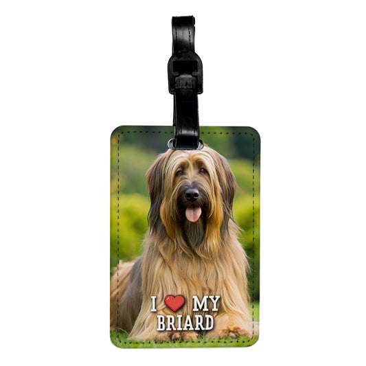 I Love My Briard Dog Heart Travel Faux Leather Luggage Tag