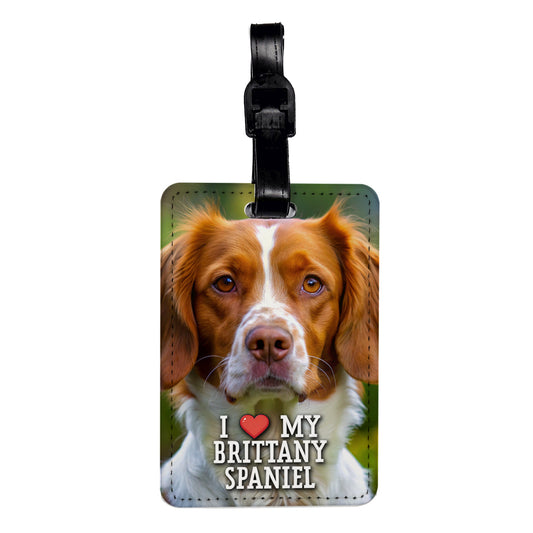 I Love My Brittany Spaniel Dog Heart Travel Faux Leather Luggage Tag