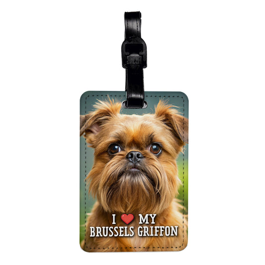 I Love My Brussels Griffon Dog Heart Travel Faux Leather Luggage Tag