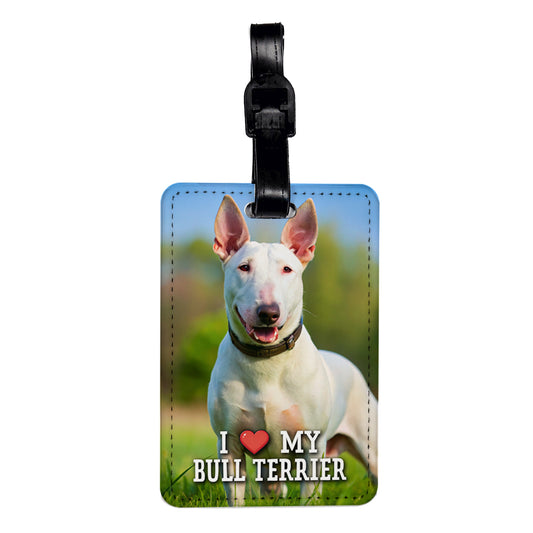 I Love My Bull Terrier Dog Heart Travel Faux Leather Luggage Tag