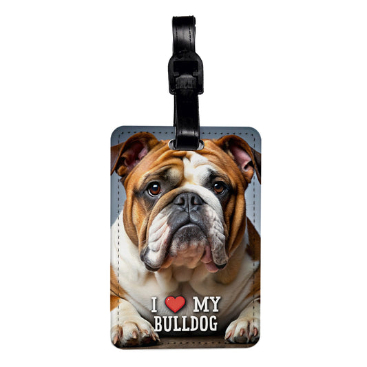 I Love My Bulldog Dog Heart Travel Faux Leather Luggage Tag