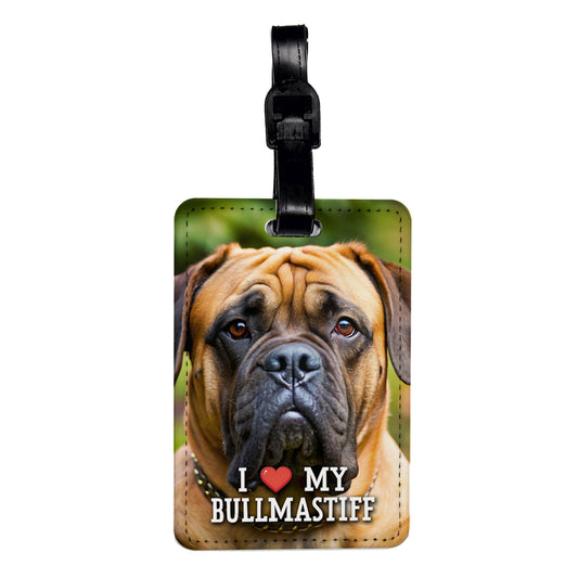 I Love My Bullmastiff Dog Heart Travel Faux Leather Luggage Tag