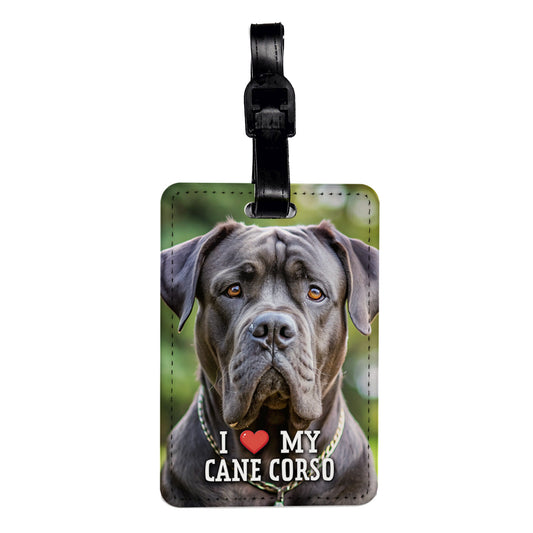 I Love My Cane Corso Dog Heart Travel Faux Leather Luggage Tag
