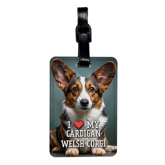 I Love My Cardigan Welsh Corgi Dog Heart Travel Faux Leather Luggage Tag