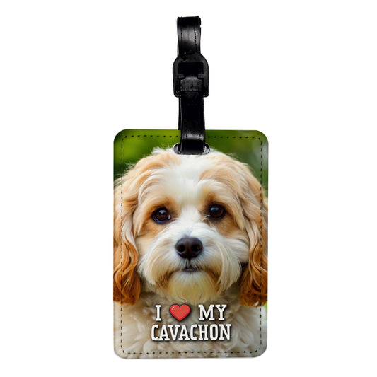 I Love My Cavachon Dog Heart Travel Faux Leather Luggage Tag