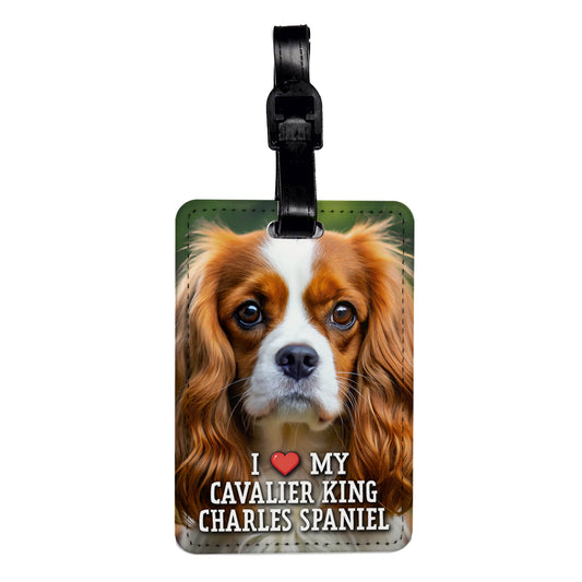 I Love My Cavalier King Charles Spaniel Dog Heart Travel Faux Leather Luggage Tag