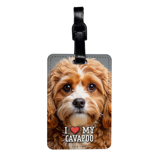 I Love My Cavapoo Dog Heart Travel Faux Leather Luggage Tag