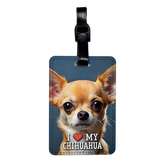 I Love My Chihuahua Dog Heart Travel Faux Leather Luggage Tag