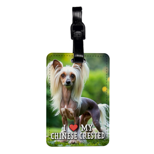 I Love My Chinese Crested Dog Heart Travel Faux Leather Luggage Tag