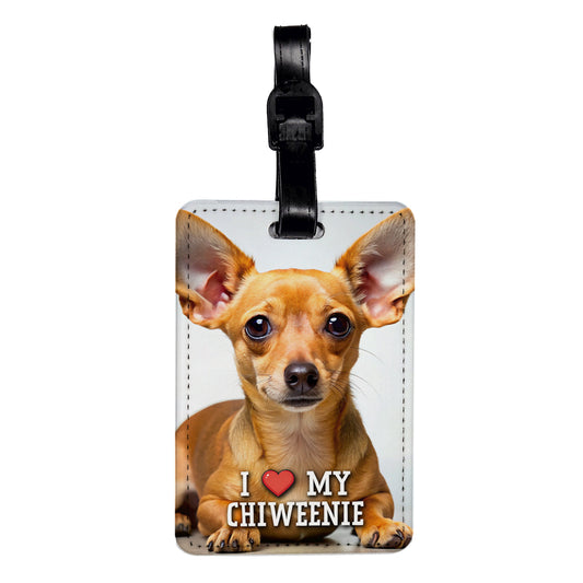 I Love My Chiweenie Dog Heart Travel Faux Leather Luggage Tag