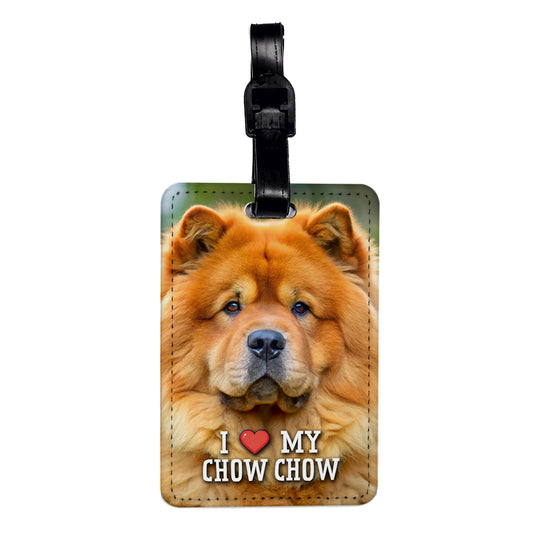 I Love My Chow Chow Dog Heart Travel Faux Leather Luggage Tag