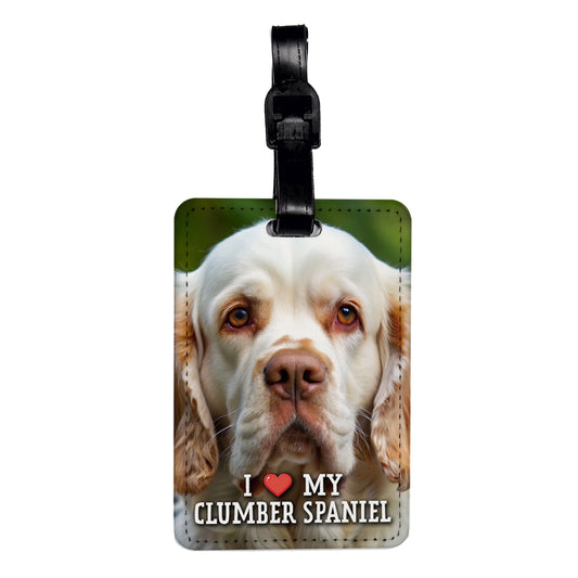 I Love My Clumber Spaniel Dog Heart Travel Faux Leather Luggage Tag