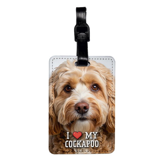 I Love My Cockapoo Dog Heart Travel Faux Leather Luggage Tag