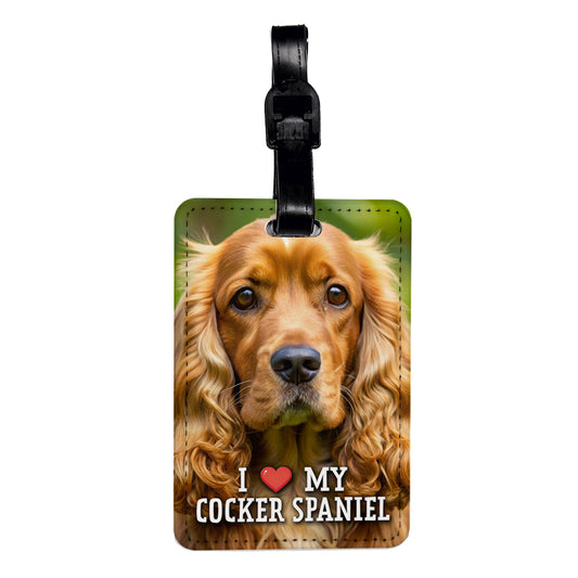 I Love My Cocker Spaniel Dog Heart Travel Faux Leather Luggage Tag