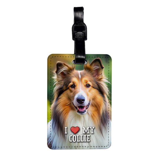 I Love My Collie Dog Heart Travel Faux Leather Luggage Tag