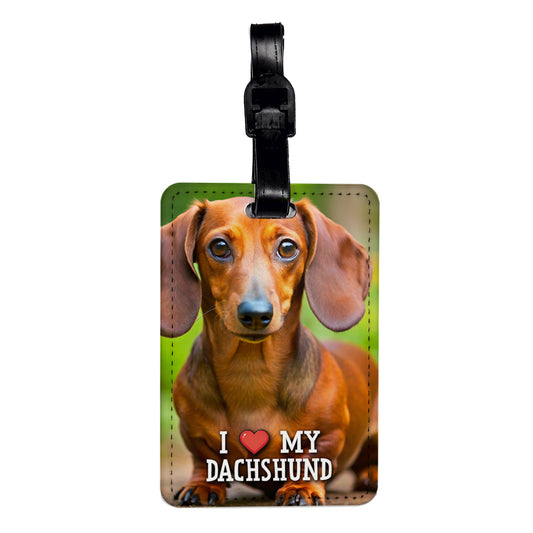 I Love My Dachshund Dog Heart Travel Faux Leather Luggage Tag