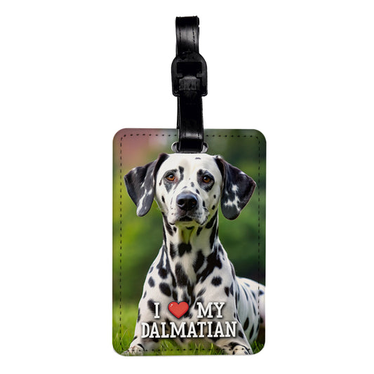 I Love My Dalmatian Dog Heart Travel Faux Leather Luggage Tag