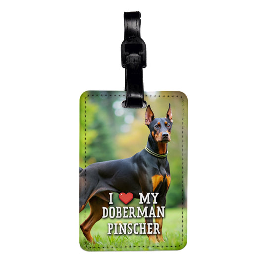 I Love My Doberman Pinscher Dog Heart Travel Faux Leather Luggage Tag