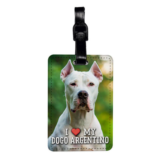 I Love My Dogo Argentino Dog Heart Travel Faux Leather Luggage Tag