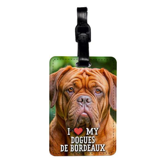 I Love My Dogues De Bordeaux Dog Heart Travel Faux Leather Luggage Tag