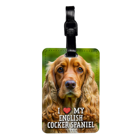 I Love My English Cocker Spaniel Dog Heart Travel Faux Leather Luggage Tag