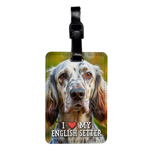 I Love My English Setter Dog Heart Travel Faux Leather Luggage Tag