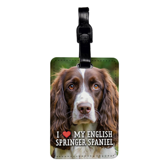 I Love My English Springer Spaniel Dog Heart Travel Faux Leather Luggage Tag