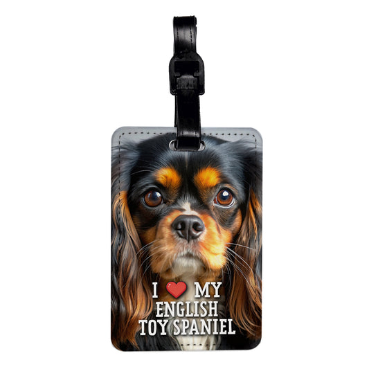 I Love My English Toy Spaniel Dog Heart Travel Faux Leather Luggage Tag