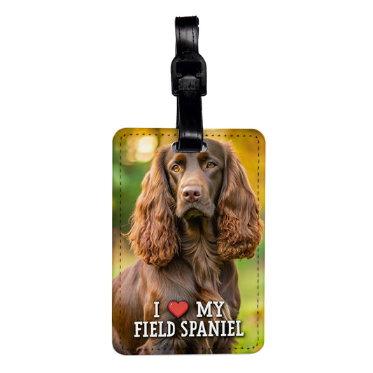 I Love My Field Spaniel Dog Heart Travel Faux Leather Luggage Tag