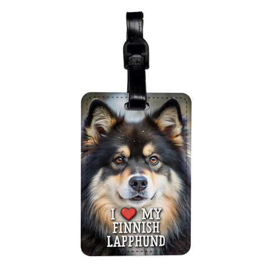I Love My Finnish Lapphund Dog Heart Travel Faux Leather Luggage Tag