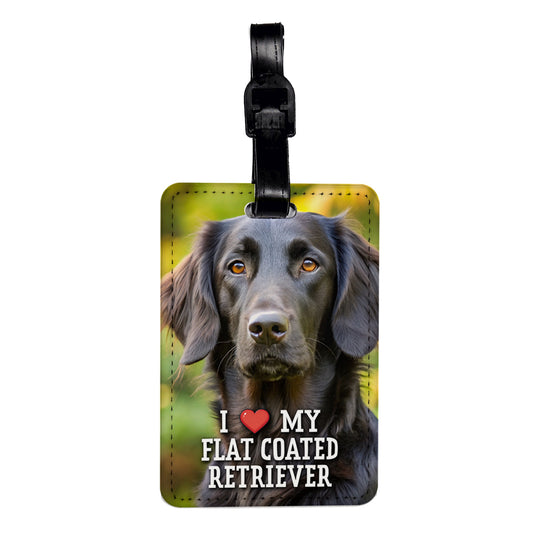 I Love My Flat Coated Retriever Dog Heart Travel Faux Leather Luggage Tag