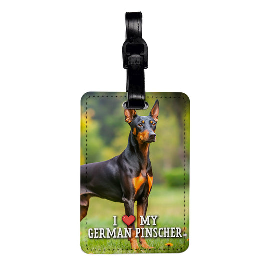 I Love My German Pinscher Dog Heart Travel Faux Leather Luggage Tag