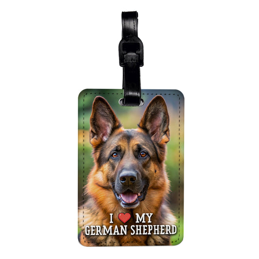 I Love My German Shepherd Dog Heart Travel Faux Leather Luggage Tag