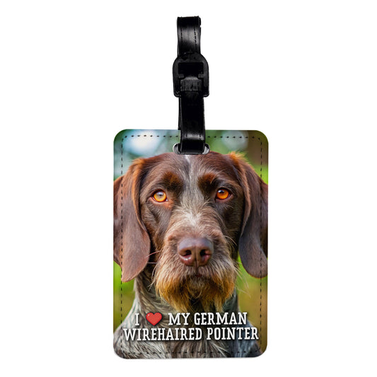 I Love My German Wirehaired Pointer Dog Heart Travel Faux Leather Luggage Tag