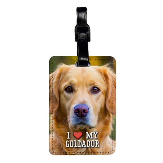 I Love My Goldador Dog Heart Travel Faux Leather Luggage Tag
