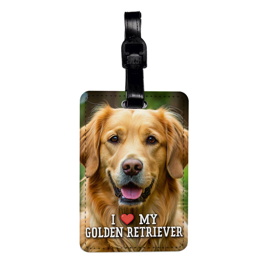 I Love My Golden Retriever Dog Heart Travel Faux Leather Luggage Tag
