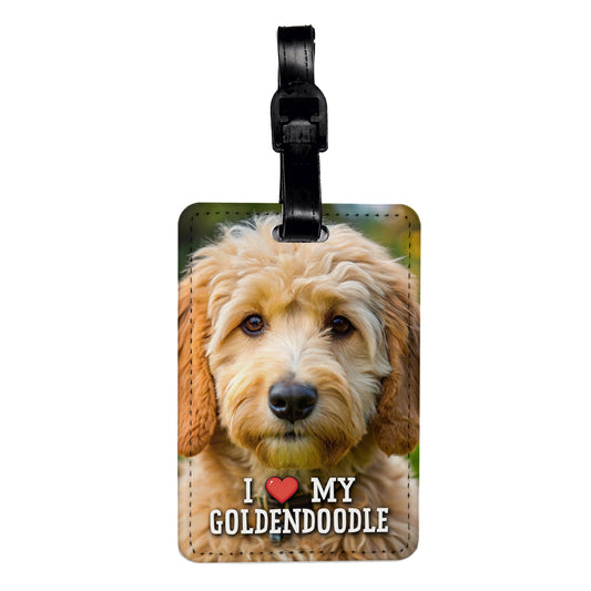 I Love My Goldendoodle Dog Heart Travel Faux Leather Luggage Tag