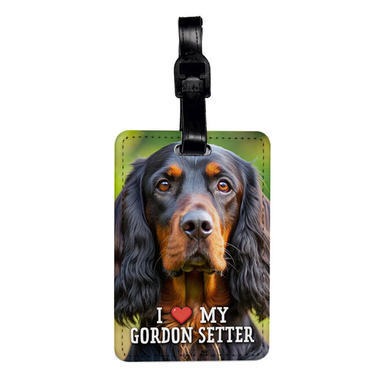 I Love My Gordon Setter Dog Heart Travel Faux Leather Luggage Tag