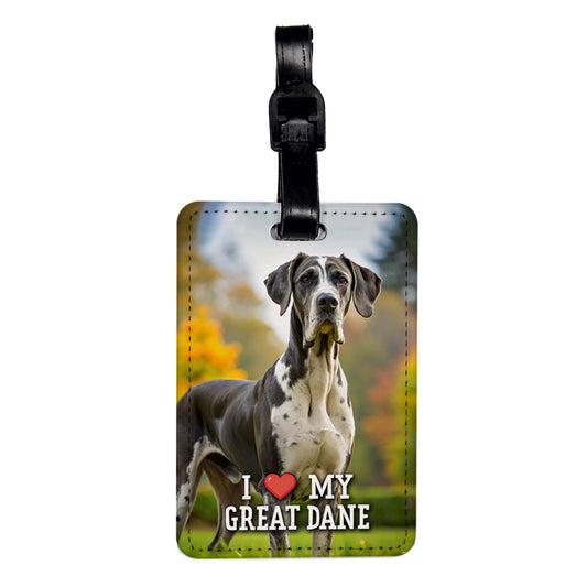 I Love My Great Dane Dog Heart Travel Faux Leather Luggage Tag