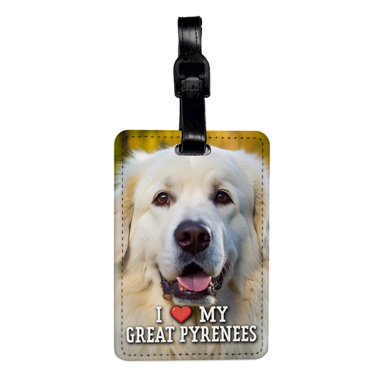 I Love My Great Pyrenees Dog Heart Travel Faux Leather Luggage Tag