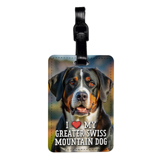 I Love My Greater Swiss Mountain Dog Heart Travel Faux Leather Luggage Tag