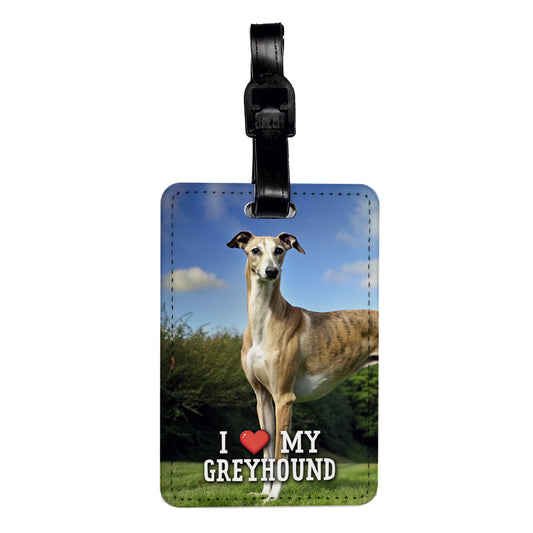 I Love My Greyhound Dog Heart Travel Faux Leather Luggage Tag