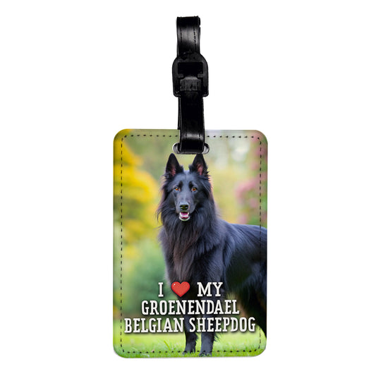 I Love My Groenendael Belgian Sheepdog Dog Heart Travel Faux Leather Luggage Tag